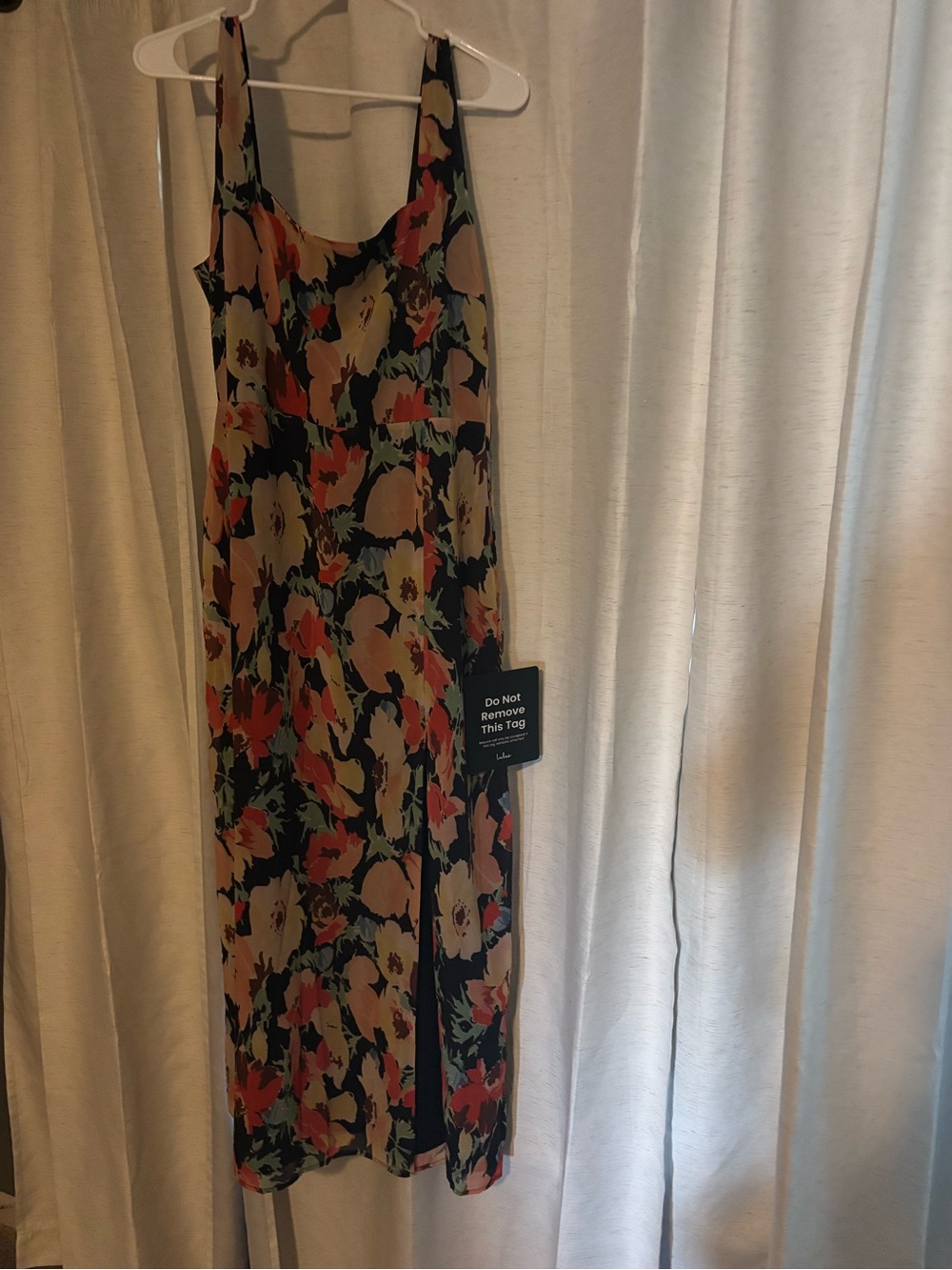 Lulu's Black Floral Maxi Slip Dress with Coral and Cream Blooms